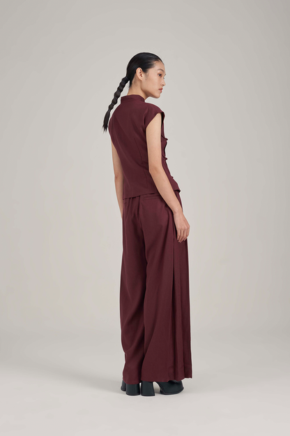 Filldora Wine Pleated Column Trousers - view 3