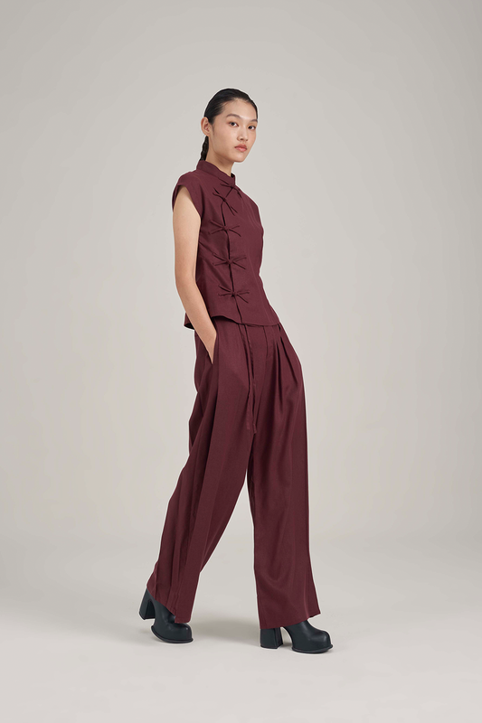 Filldora Wine Pleated Column Trousers - view 1