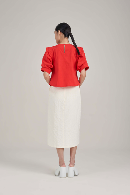 Filldora Crimson Voluminous-Sleeve Pleat Blouse - view 3