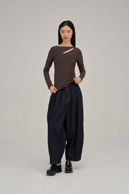 Filldora Mocha Bateau-Neck Knit Blouse - view 1