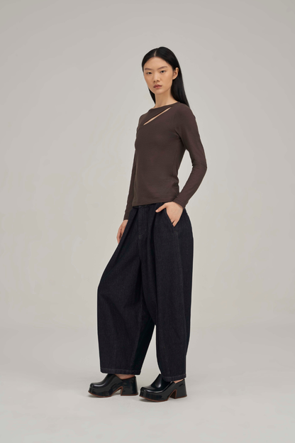 Filldora Mocha Bateau-Neck Knit Blouse - view 2